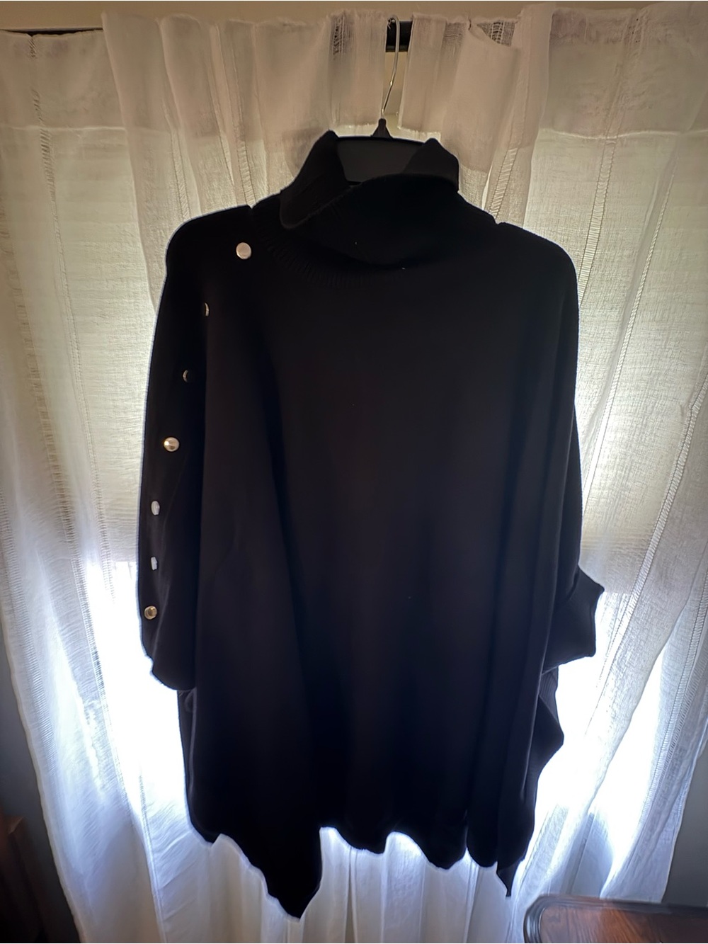 City Chic Black Button-Trim Poncho Sweater